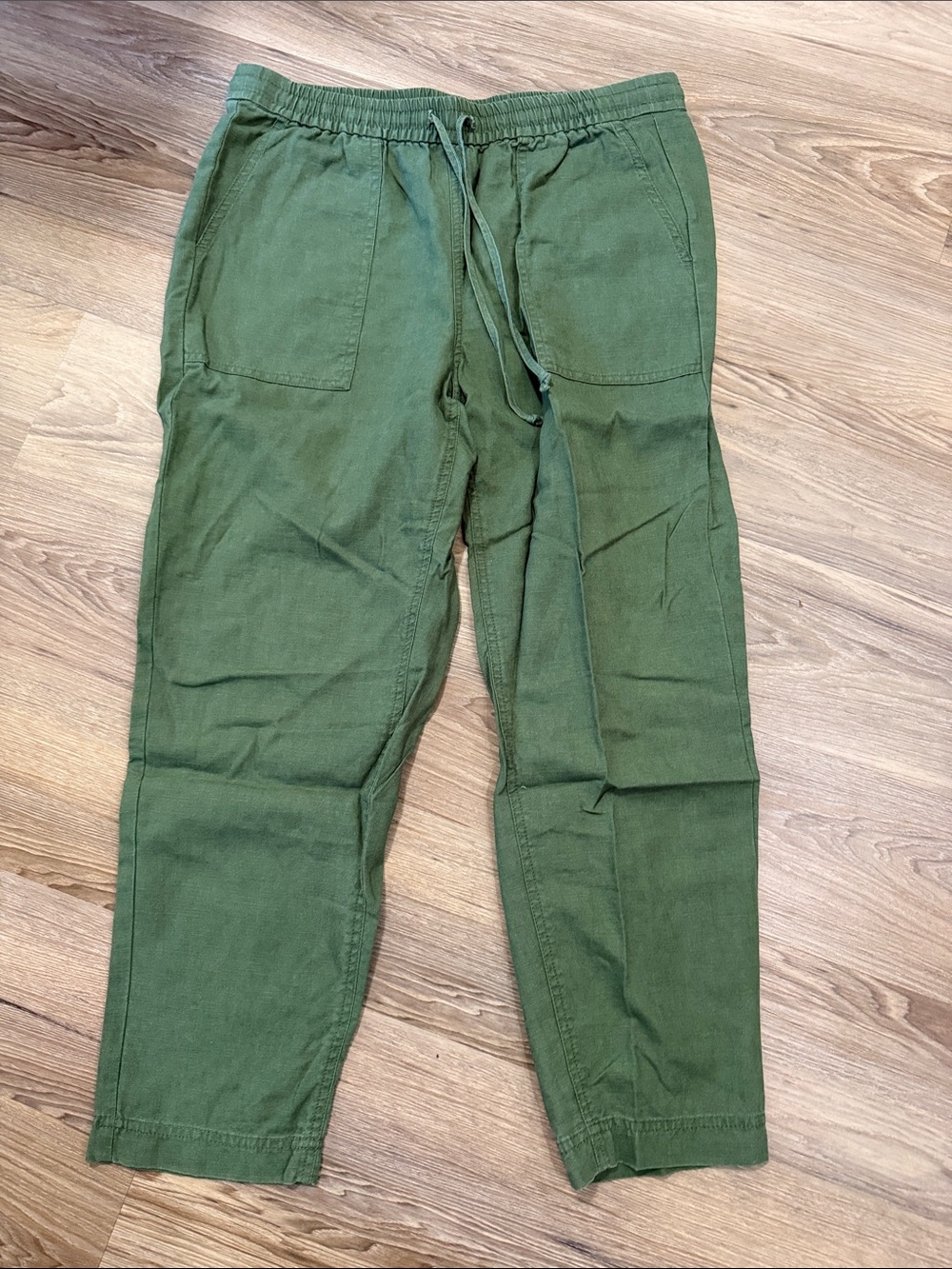 J. Crew Olive Green Drawstring Linen Blend Pants
